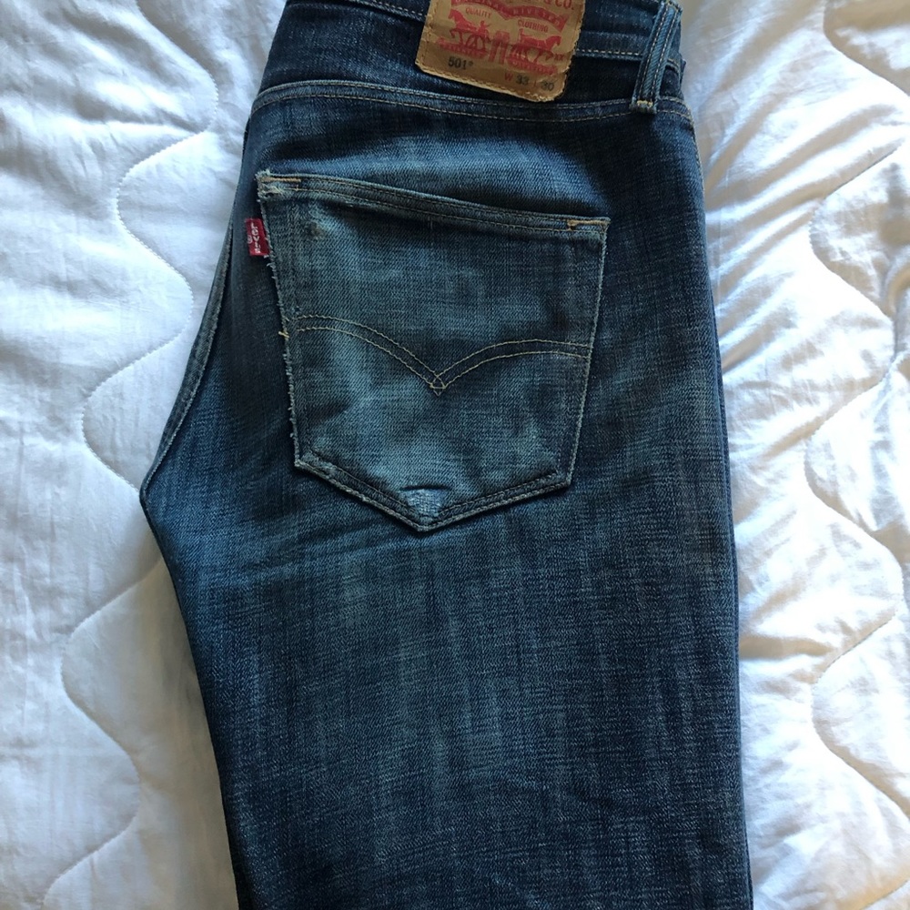 Men’s Levi’s 501 Tidal Blue destructed worn